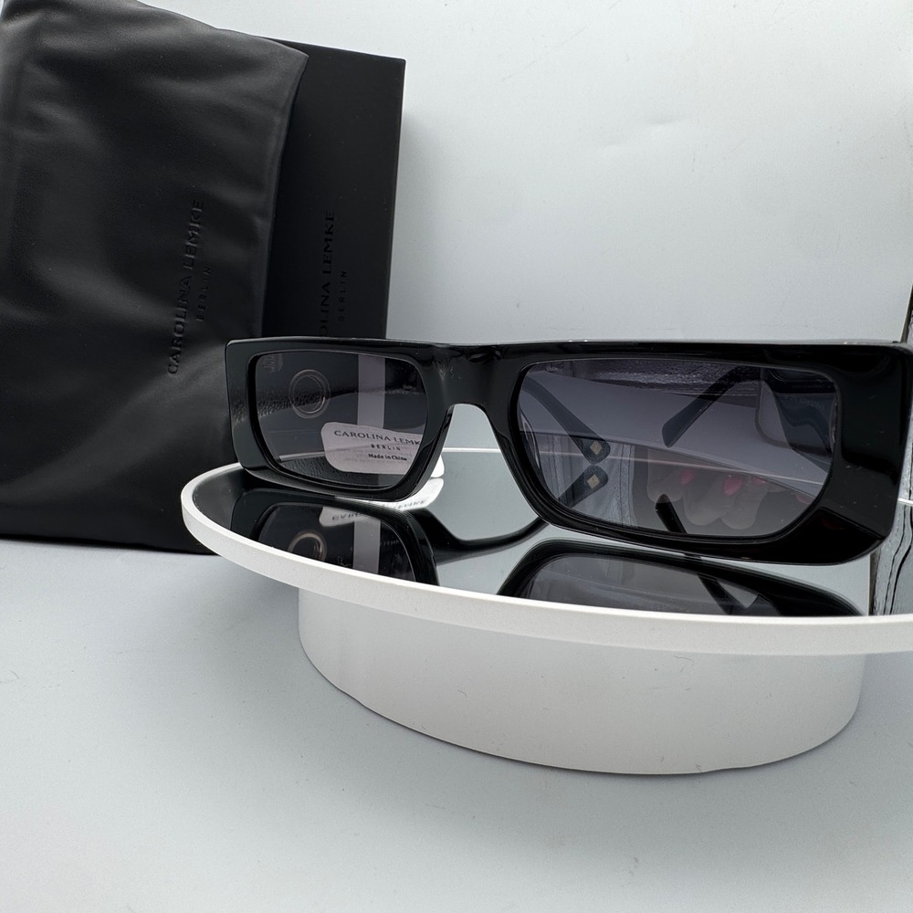 Carolina Lemke Sunglasses Rectangular CL9108-1 Black Cayo NWT Box Pouch